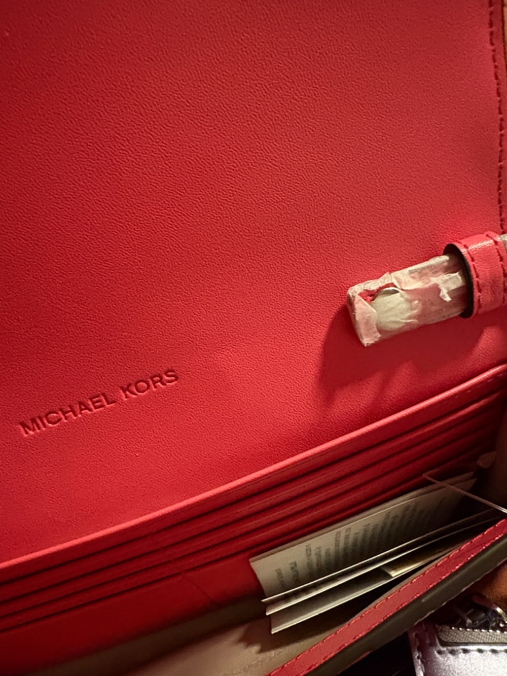 Michael Kors Hibiscus 🌺 Pink Embossed MK Leather Clutch with Silver Hardware ✔️📸 - Picture 8 of 16